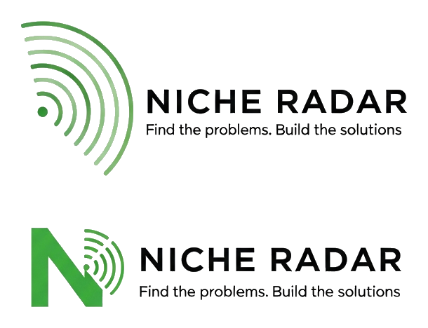 Black and green Niche Radar logos cut out by colour and shown on orange, with the holes in the letters see-through